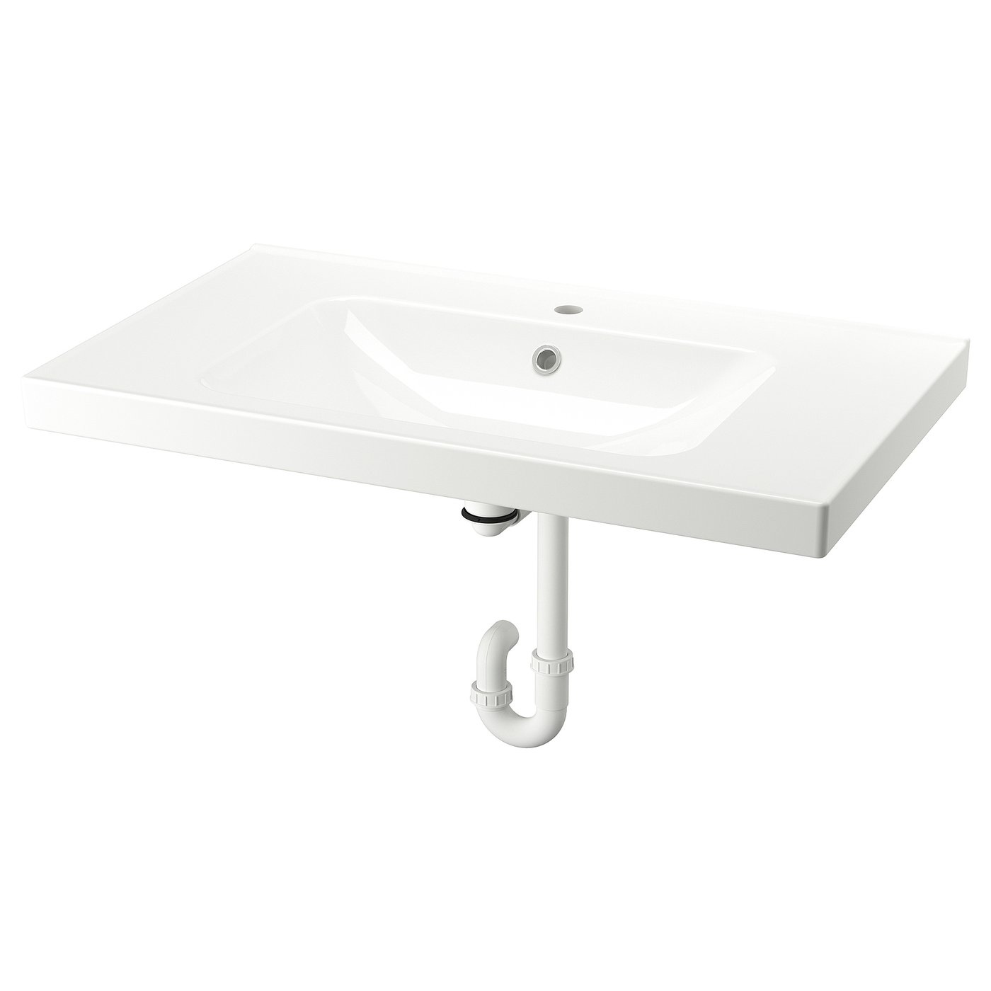 ORRSJÖN Lavabo avec siphon, blanc, 37x21 3/4 "