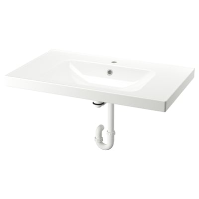 ORRSJÖN Lavabo avec siphon, blanc, 37x21 3/4 "