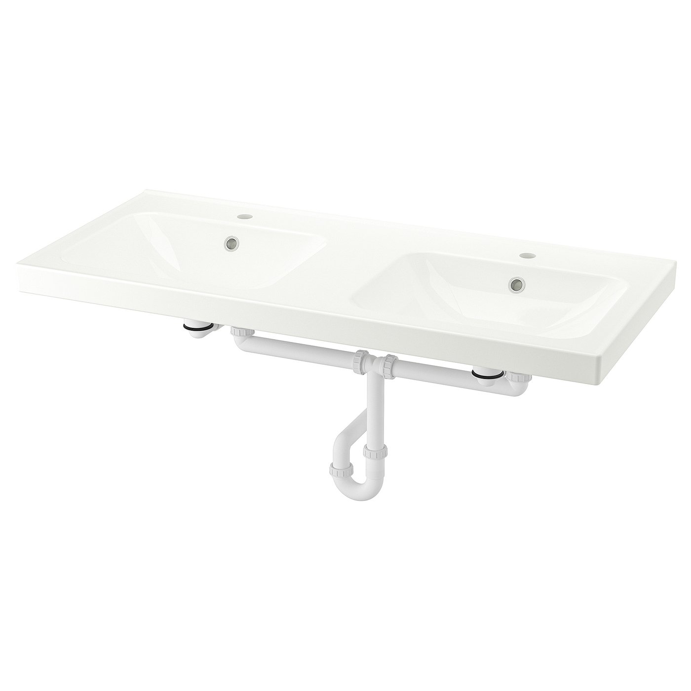 ORRSJÖN Lavabo double avec siphon, blanc, 49x21 3/4 "