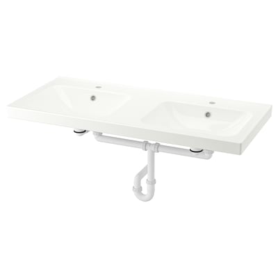 ORRSJÖN Lavabo double avec siphon, blanc, 49x21 3/4 "