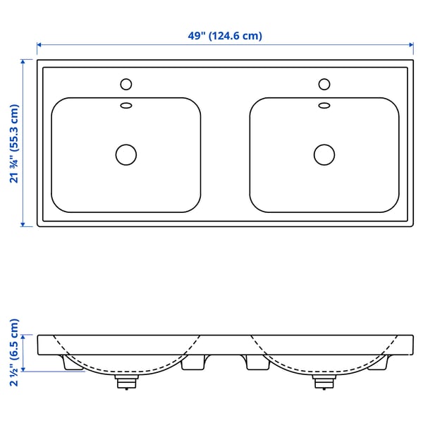 ORRSJÖN Lavabo double, blanc, 49x21 3/4 "