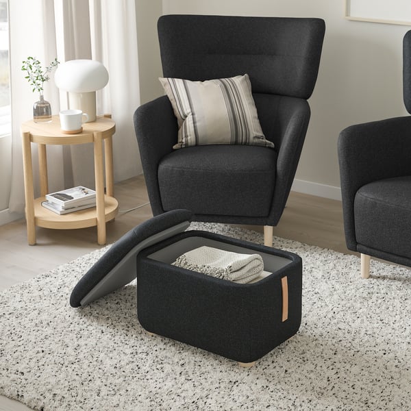 OSKARSHAMN Fauteuil à oreilles av repose-pieds, Gunnared noir/gris
