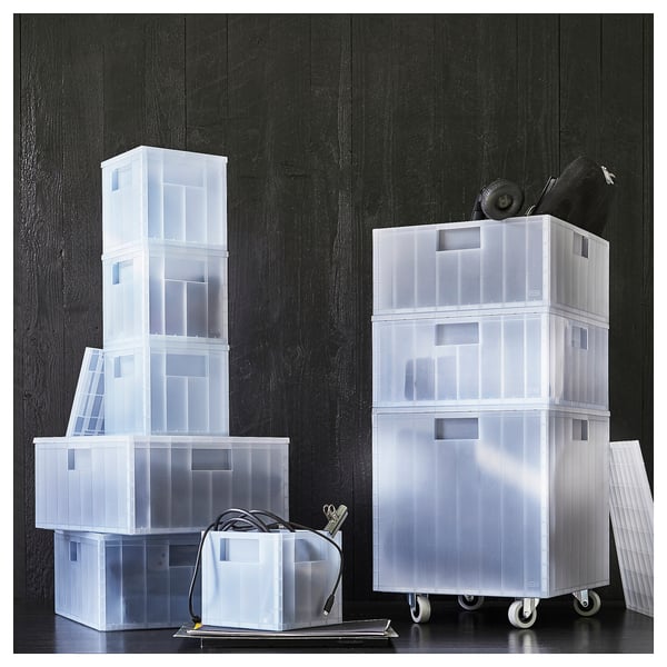 PANSARTAX Bac à roulettes avec couvercle, transparent bleu gris, 13x13x15 ¾ "