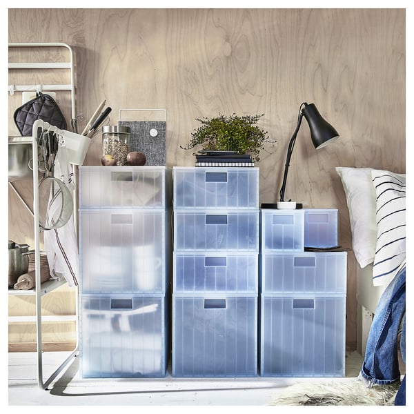 PANSARTAX Boîte de rangement avec couvercle, transparent bleu gris, 13x13x6 ½ "