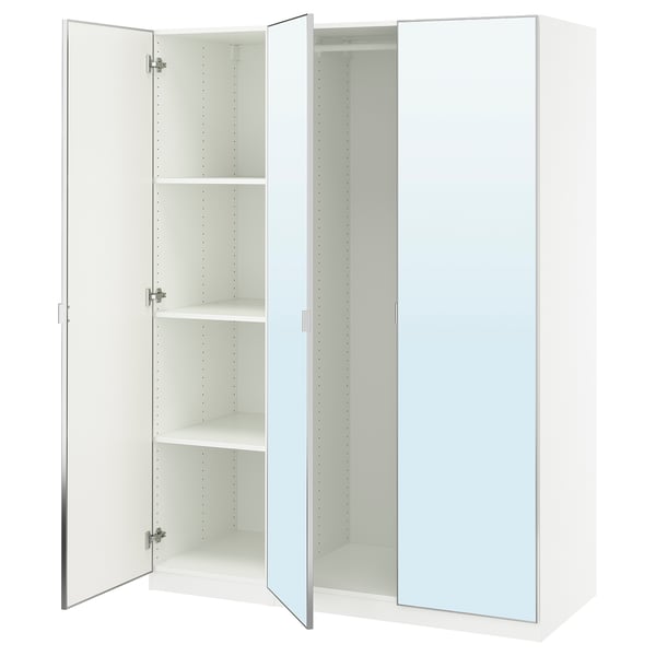PAX / ÅHEIM Agencement armoire-penderie, blanc/verre miroir, 59x23 5/8x79 1/4 "
