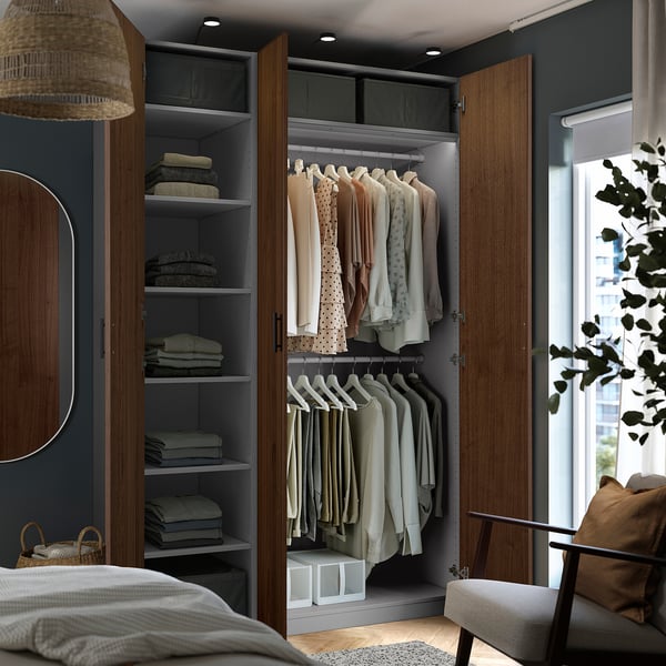 PAX / BJÖRNESKOGEN Agencement armoire-penderie, gris foncé/noyer plaqué, 59x22 7/8x93 1/8 "