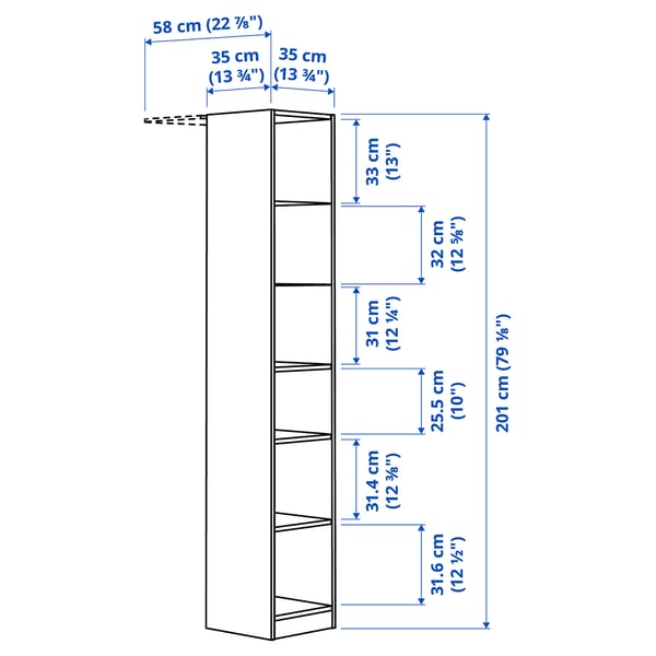 PAX Élément complémentaire central, blanc, 13 3/4x13 3/4x79 1/8 "