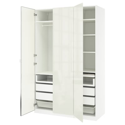 PAX / FARDAL/ÅHEIM Agencement armoire-penderie, blanc/ultrabrillant/blanc verre miroir, 59x23 5/8x93 1/8 "