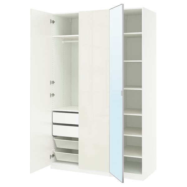 PAX / FARDAL/ÅHEIM Agencement armoire-penderie, ultrabrillant blanc/verre miroir, 59x23 5/8x93 1/8 "