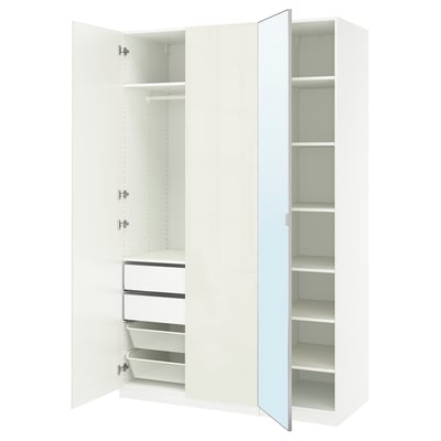 PAX / FARDAL/ÅHEIM Agencement armoire-penderie, ultrabrillant blanc/verre miroir, 59x23 5/8x93 1/8 "