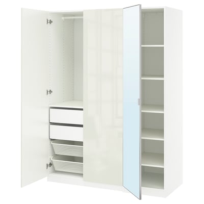 PAX / FARDAL/ÅHEIM Agencement armoire-penderie, ultrabrillant blanc/verre miroir, 59x23 5/8x79 1/4 "