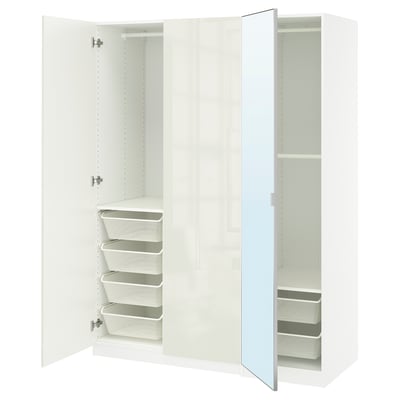 PAX / FARDAL/ÅHEIM Agencement armoire-penderie, ultrabrillant blanc/verre miroir, 59x23 5/8x79 1/4 "