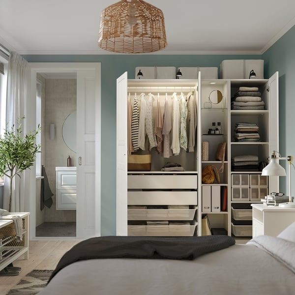 PAX / FLISBERGET Agencement armoire-penderie, blanc/blanc cassé, 72 7/8x23 5/8x79 1/4 "