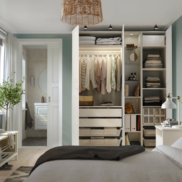 PAX / FLISBERGET Agencement armoire-penderie, blanc/blanc cassé, 72 7/8x23 5/8x93 1/8 "