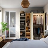 PAX / FORSAND Agencement armoire-penderie, gris-beige gris-beige/eff chêne, 72 7/8x23 5/8x79 1/8 "