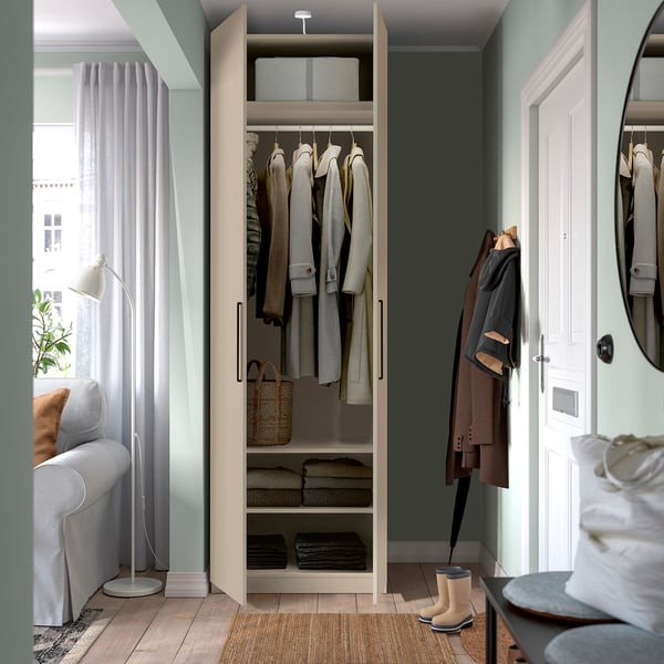 PAX / FORSAND Agencement armoire-penderie, gris-beige/gris-beige, 29 1/2x23 5/8x93 1/8 "