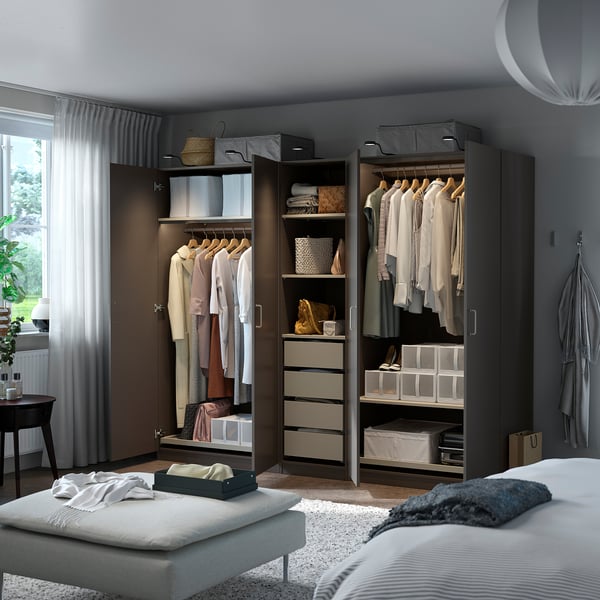 PAX / FORSAND Agencement armoire-penderie, gris foncé gris-beige/gris foncé, 98 3/8x23 5/8x79 1/4 "