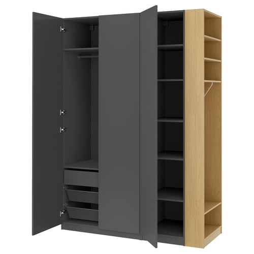 PAX / FORSAND Agencement armoire-penderie, gris foncé gris foncé/eff chêne, 66 7/8x23 5/8x93 1/8 "
