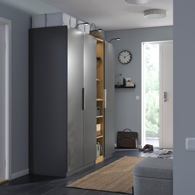 PAX / FORSAND Agencement armoire-penderie, gris foncé gris foncé/eff chêne, 72 7/8x23 5/8x79 1/8 "