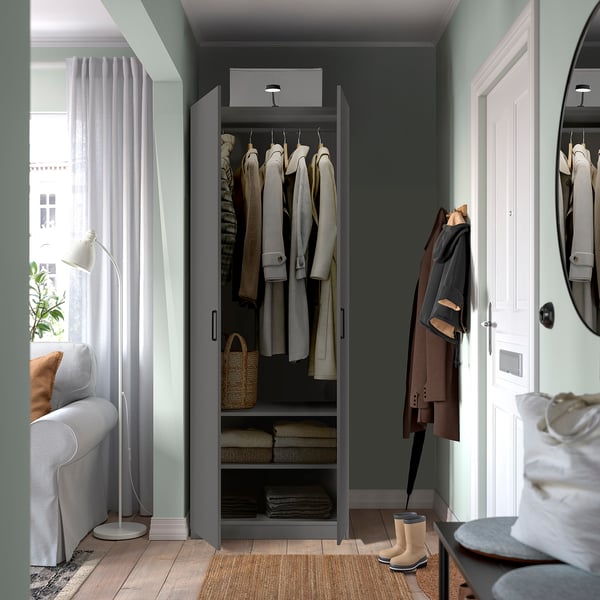 PAX / FORSAND Agencement armoire-penderie, gris foncé/gris foncé, 29 1/2x23 5/8x79 1/4 "