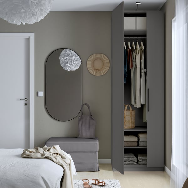 PAX / FORSAND Agencement armoire-penderie, gris foncé/gris foncé, 29 1/2x23 5/8x93 1/8 "