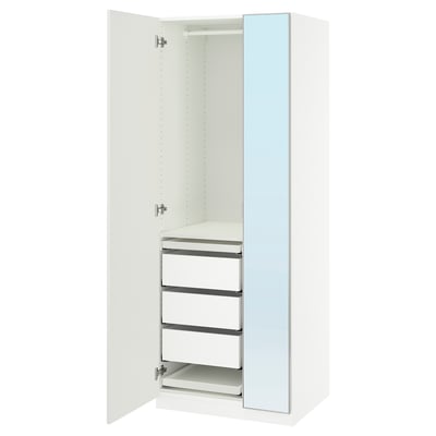 PAX / FORSAND/ÅHEIM Agencement armoire-penderie, blanc/verre miroir, 29 1/2x23 5/8x79 1/4 "