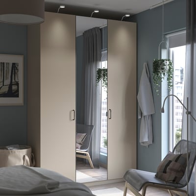 PAX / FORSAND/ÅHEIM Agencement armoire-penderie, gris-beige/verre miroir, 59x23 5/8x93 1/8 "