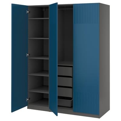 PAX / FYRUDDEN Agencement armoire-penderie, gris foncé/bleu, 59x23 5/8x79 1/4 "