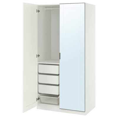 PAX / KAMMARTORP/GULLABERG Agencement armoire-penderie, blanc verre miroir/gris blanc, 39 3/8x23 5/8x79 1/4 "