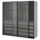 PAX / LUNDBRÄSMA Armoire portes coulissantes, gris foncé noir/verre à carreaux, 78 3/4x26x79 1/4 "