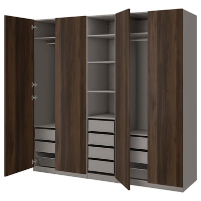 PAX / STORKLINTA Agencement armoire-penderie, gris foncé/brun foncé effet chêne teinté, 98 3/8x22 7/8x93 1/8 "