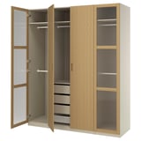 PAX / TONSTAD Agencement armoire-penderie, gris-beige/chêne plaqué verre, 78 3/4x23 5/8x93 1/8 "