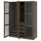 PAX / TONSTAD Agencement armoire-penderie, gris foncé brun/chêne plaqué teinté verre, 59x23 5/8x79 1/4 "