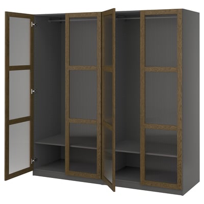PAX / TONSTAD Agencement armoire-penderie, gris foncé brun/chêne plaqué teinté verre, 78 3/4x23 5/8x79 1/4 "