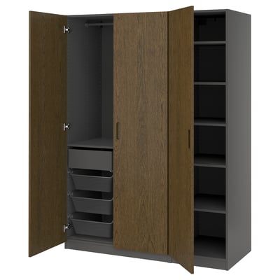 PAX / TONSTAD Agencement armoire-penderie, gris foncé/brun chêne plaqué teinté, 59x23 5/8x79 1/4 "