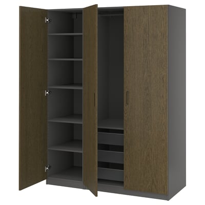 PAX / TONSTAD Agencement armoire-penderie, gris foncé/brun chêne plaqué teinté, 59x23 5/8x79 1/4 "