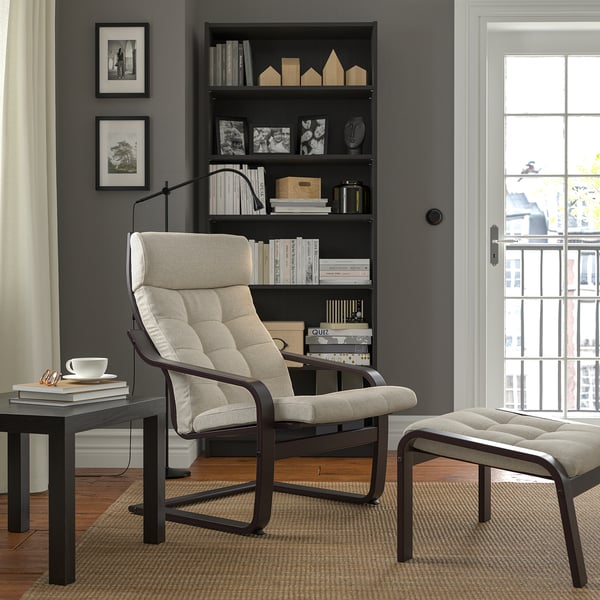 POÄNG Fauteuil avec repose-pieds, brun-noir/Gunnared beige