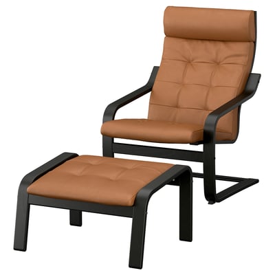 POÄNG Fauteuil avec repose-pieds, noir/Grann brun doré