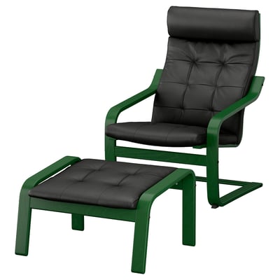 POÄNG Fauteuil avec repose-pieds, vert foncé/Grann noir