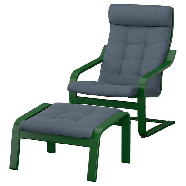 POÄNG Fauteuil avec repose-pieds, vert foncé/Gunnared bleu