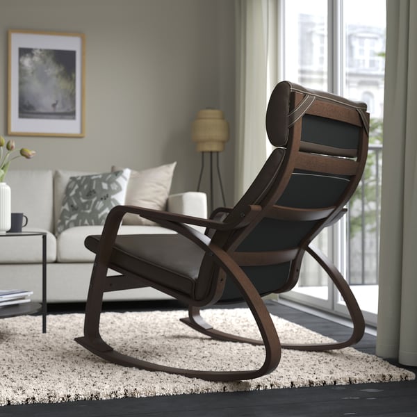 POÄNG Fauteuil berçant, brun/Glose brun foncé