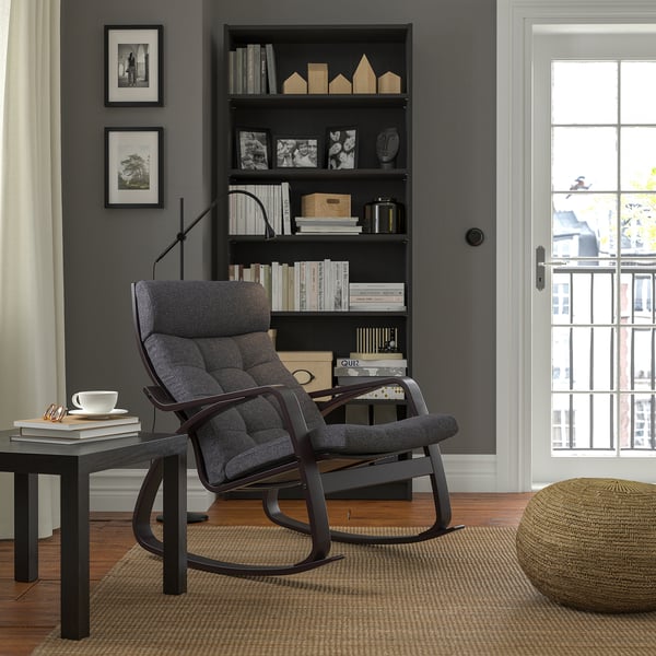 POÄNG Fauteuil berçant, brun-noir/Gunnared gris foncé