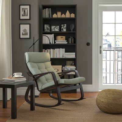 POÄNG Fauteuil berçant, brun-noir/Gunnared vert clair