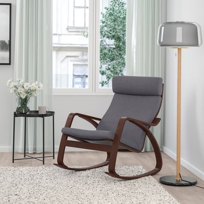 POÄNG Fauteuil berçant, brun/Skiftebo gris foncé