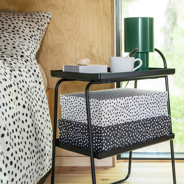 RÄTTAREN Boîte rangement avec couvercle, 2p, noir/blanc
