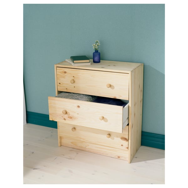 RAST Commode à 3 tiroirs, pin, 24 3/8x26 3/4 "