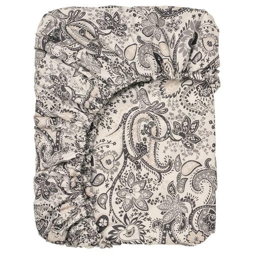 RODGERSIA Drap-housse, gris/blanc, Grand 2 places