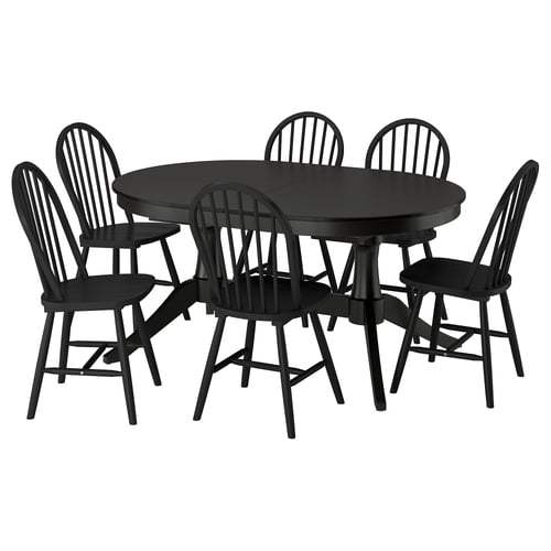 ROSENTORP / SKOGSTA Table et 6 chaises, noir/noir, 63/84 5/8x43 1/4 "