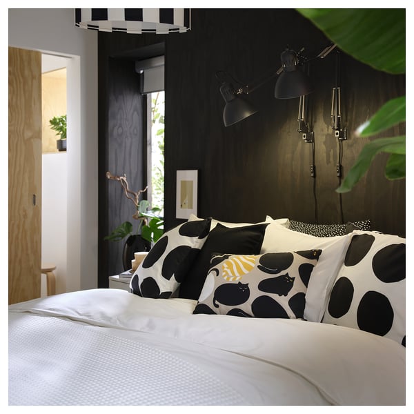 SANDMOTT Coussin, beige noir/motif chat, 14x20 "