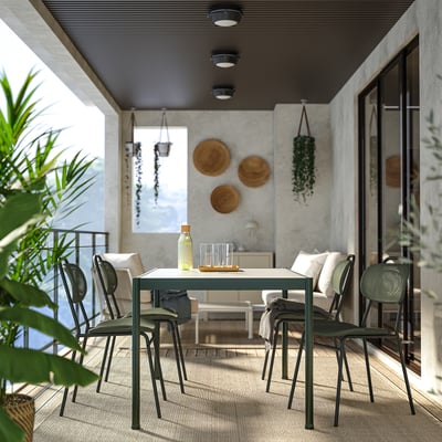 SEGERÖN / ENSHOLM Table et 4 chaises, extérieur vert foncé/vert, 57 7/8 "
